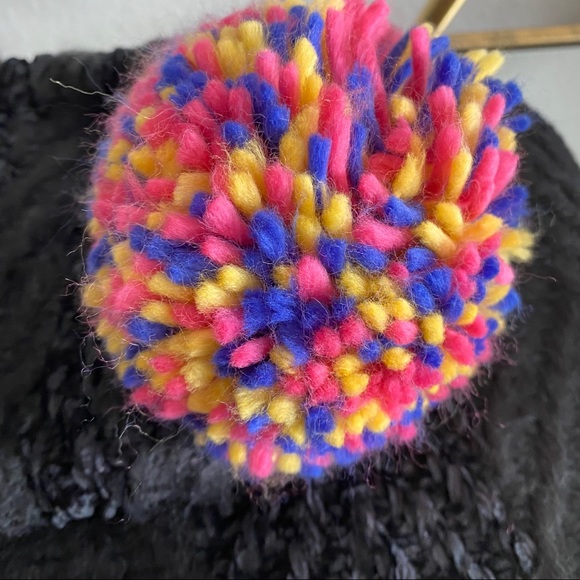 SOLD - Chenille Scarf and Rainbow Pouf Beanie Set - Picture 3 of 4